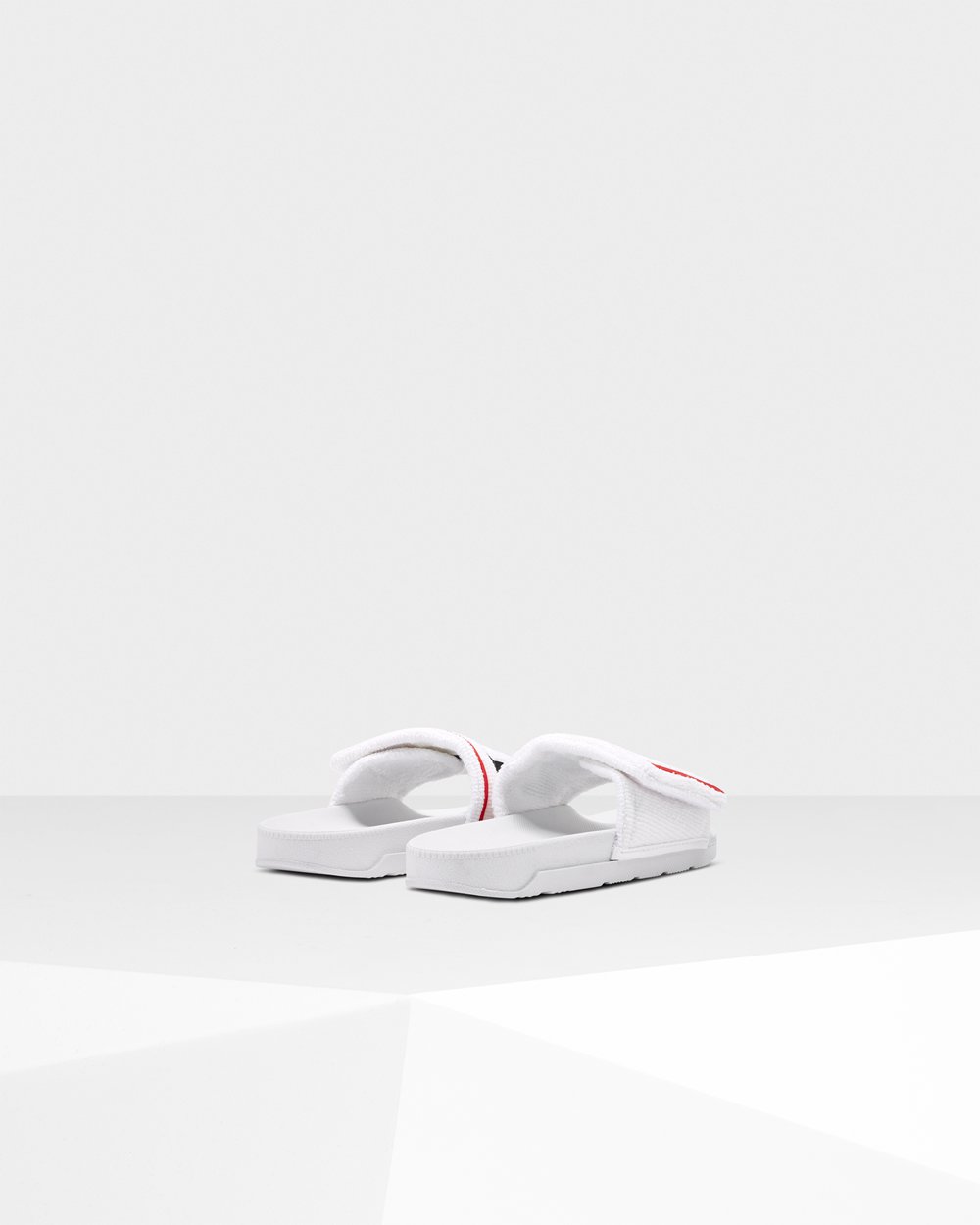 Womens Slides - Hunter Original Terry Towelling Logo Adjustable (04XUJOKIB) - White